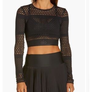 Alo Yoga Haute Girl Summer Mesh Long Sleeve Crop Top